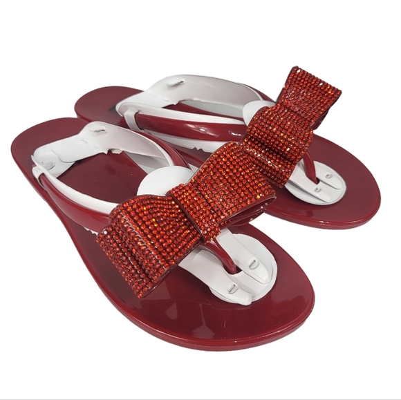 INC International Concepts Madena Red Bow Rhinestone Slip-on Thong Sandals 6 - Picture 2 of 4